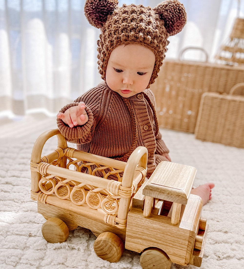 Small Rattan and Wooden Truck | Lily Sprout Collection
